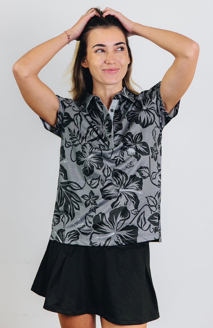 "Bloom" Black Smoke - OGA Women's Polo - Smoke Gray / Black