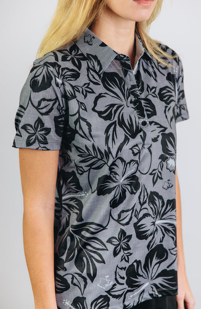 "Bloom" Black Smoke - OGA Women's Polo - Smoke Gray / Black