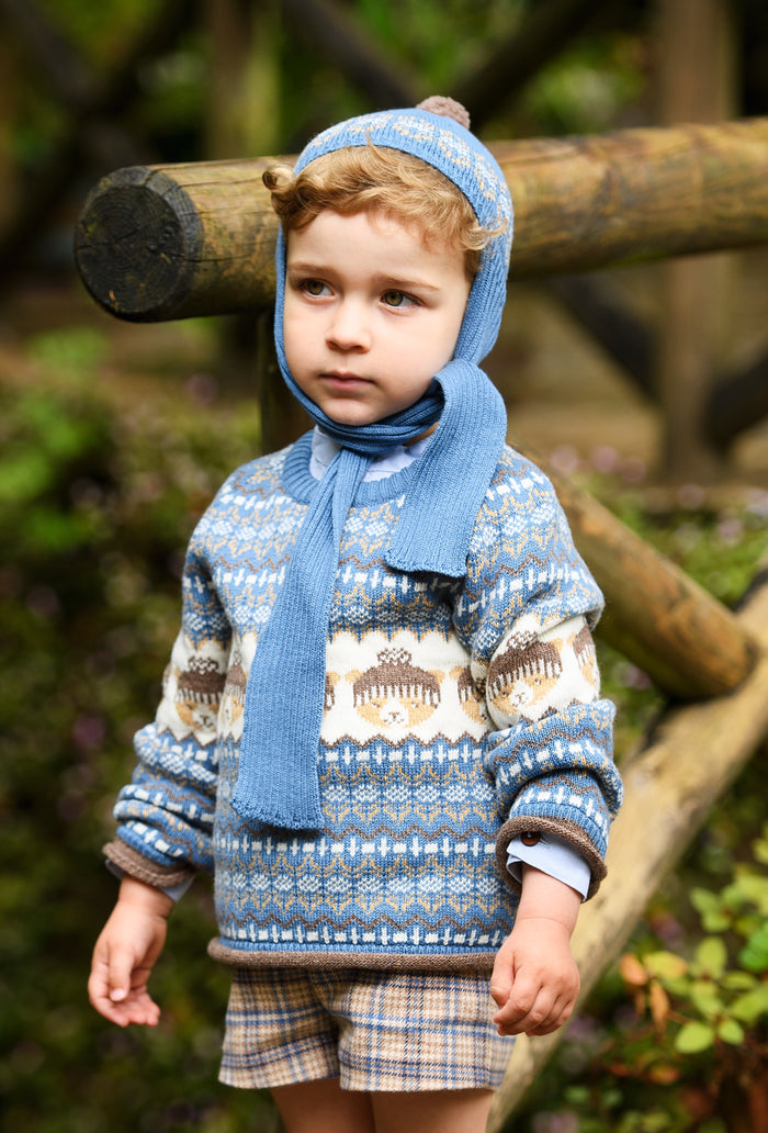 Blue Bears Bonnet and Scarf