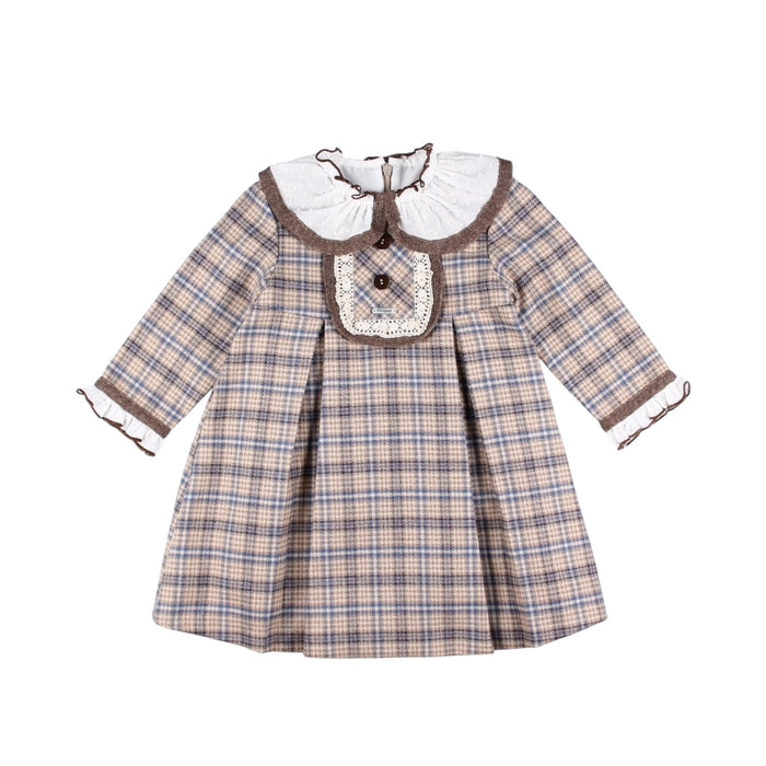Blue Bears Brown Checkered Girl Dress