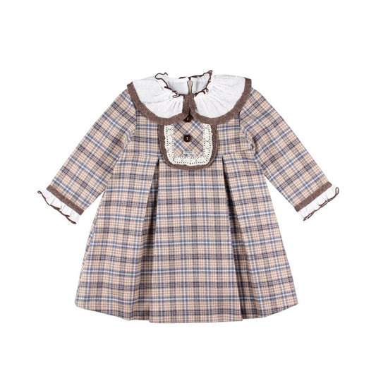 Blue Bears Brown Checkered Girl Dress
