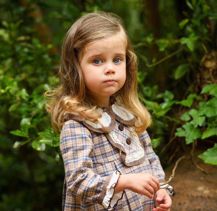Blue Bears Brown Checkered Girl Dress