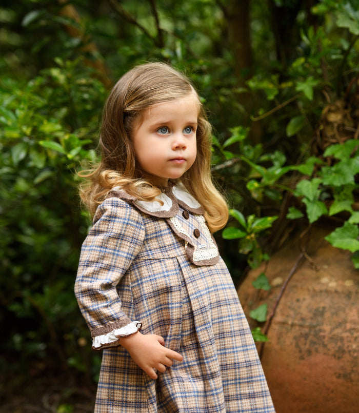 Blue Bears Brown Checkered Girl Dress