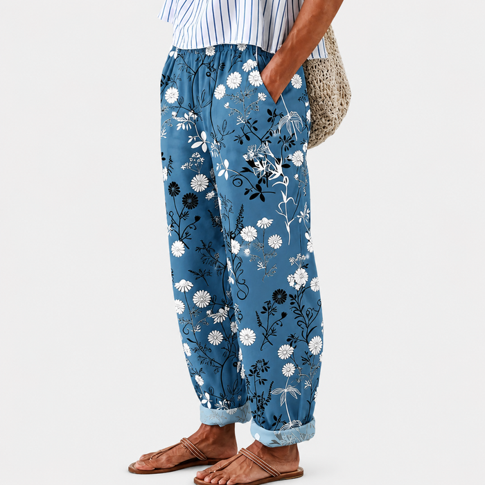 Blue Floral Relax Pants