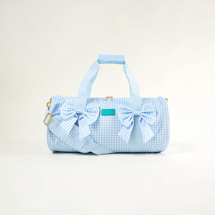 Blue Gingham Double Bow Duffle Bag