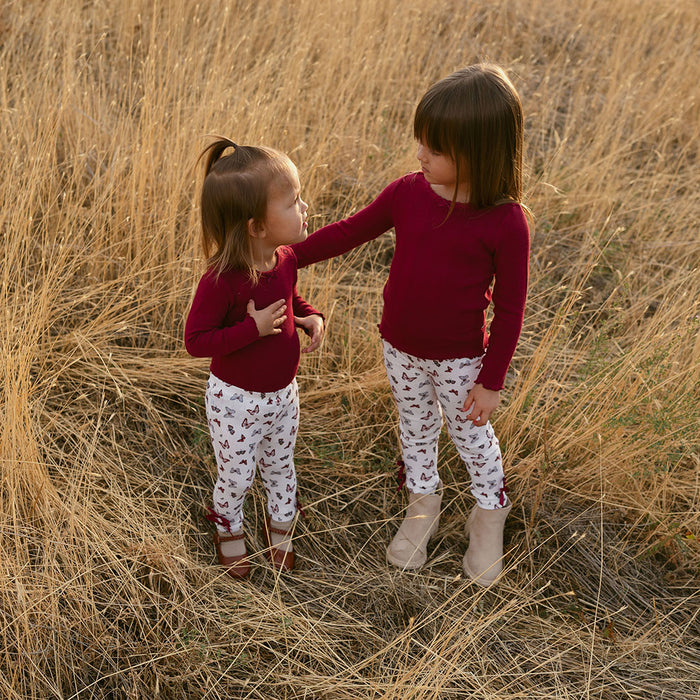 Burgundy Pointelle Lettuce Edge Shirt