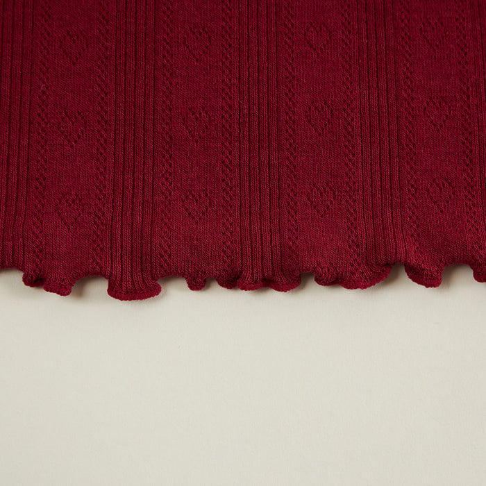 Burgundy Pointelle Lettuce Edge Shirt