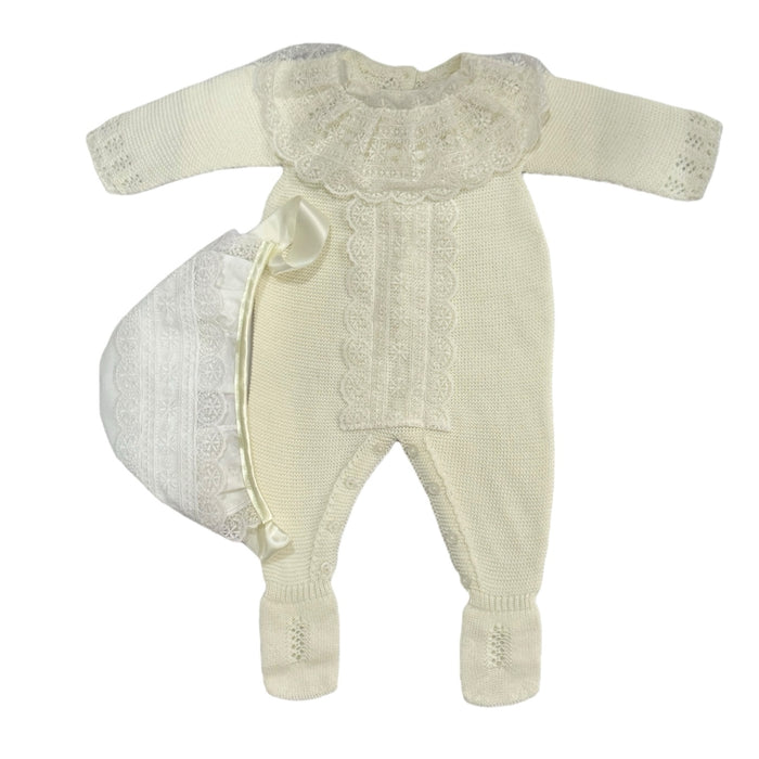 Camden Luxe Ivory Babygrow with Bonnet