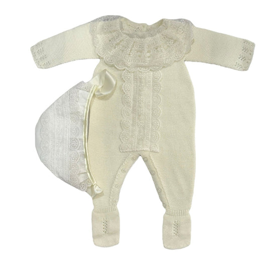 Camden Luxe Ivory Babygrow with Bonnet