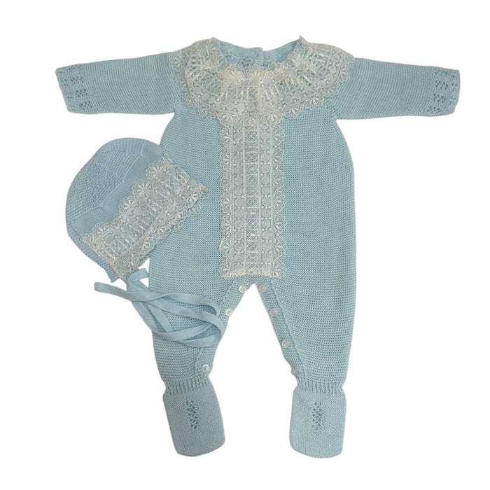 Camden Luxe Light Blue Babygrow with Bonnet