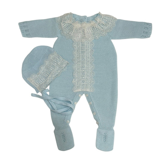 Camden Luxe Light Blue Babygrow with Bonnet