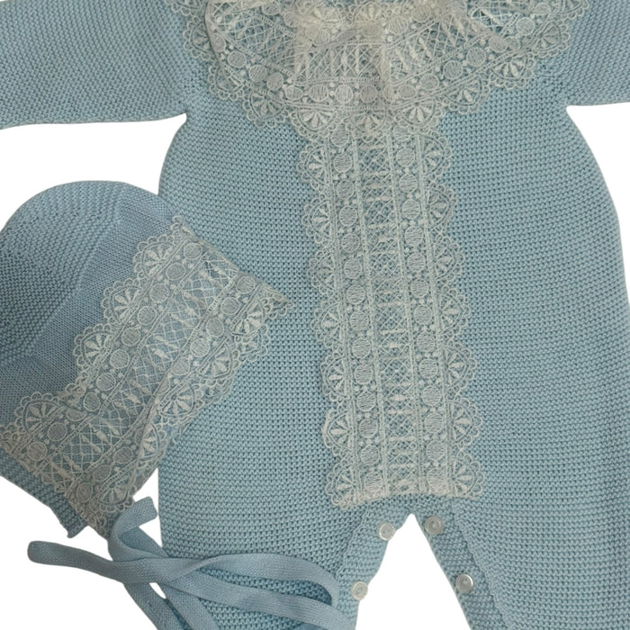 Camden Luxe Light Blue Babygrow with Bonnet