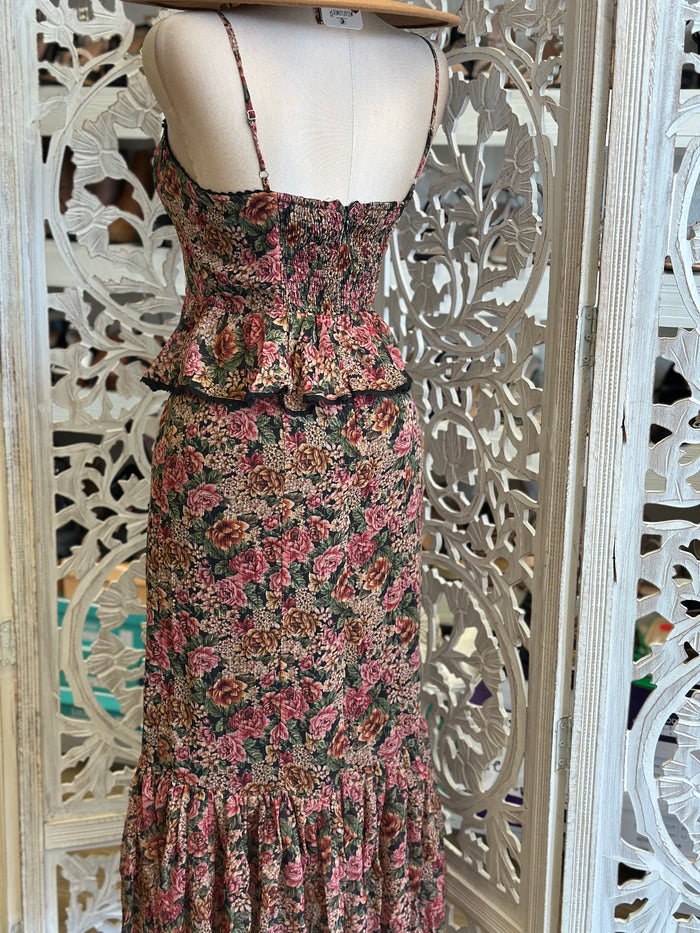 Cami Floral Rustic Midi Dress- Not Stretchy, No Estira
