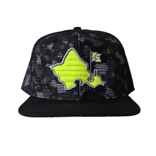 "Camo HiViz Island" - 6 Panel Snapback - Black Camo