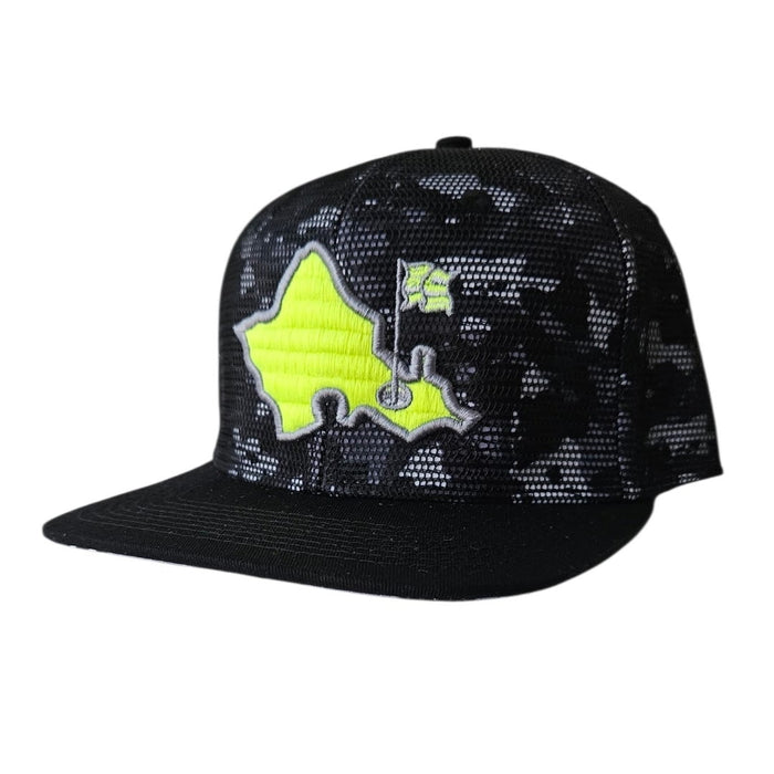 "Camo HiViz Island" - 6 Panel Snapback - Black Camo