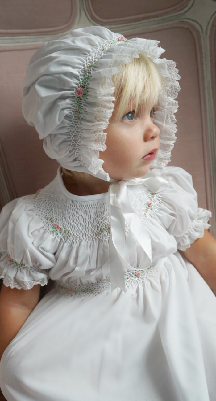 Candice White Handsmocked Bonnet