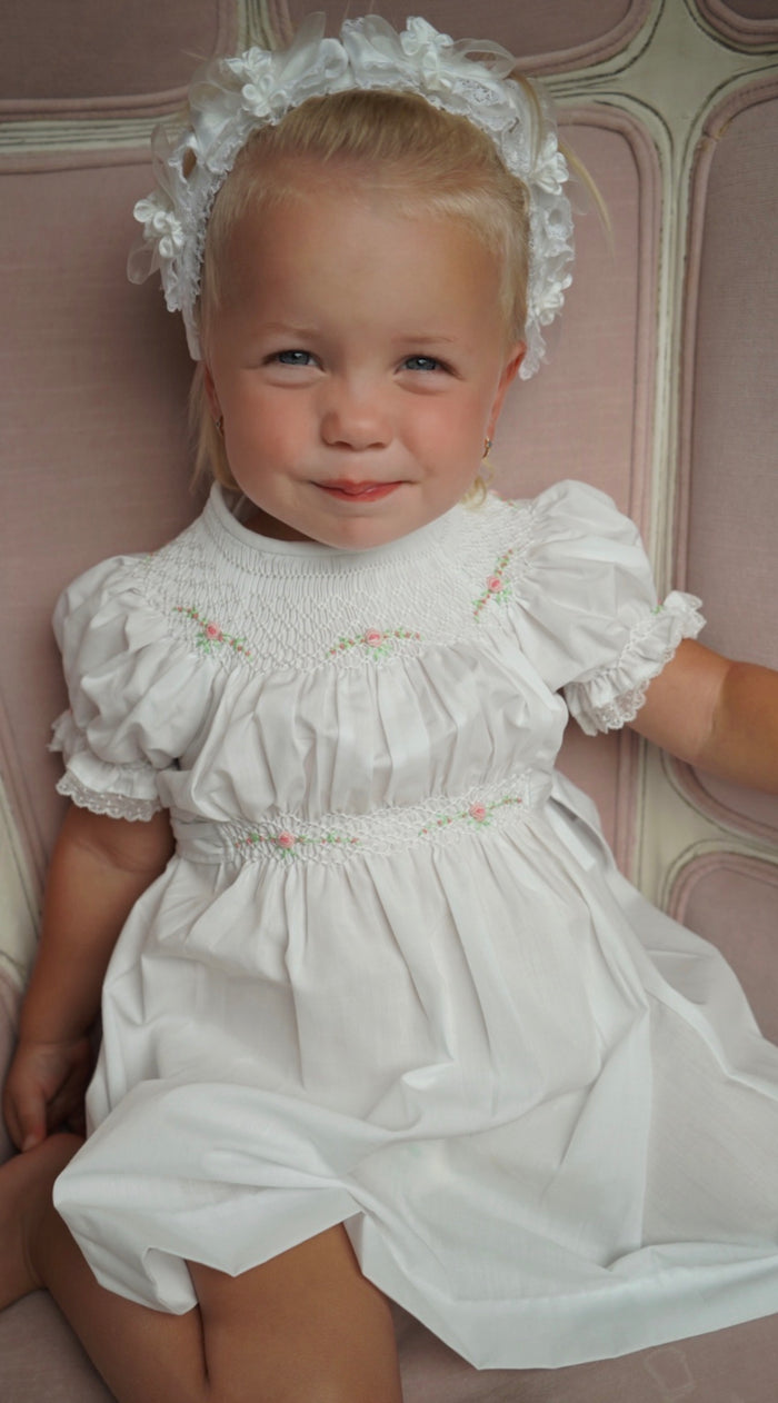 Candice White Handsmocked Dress