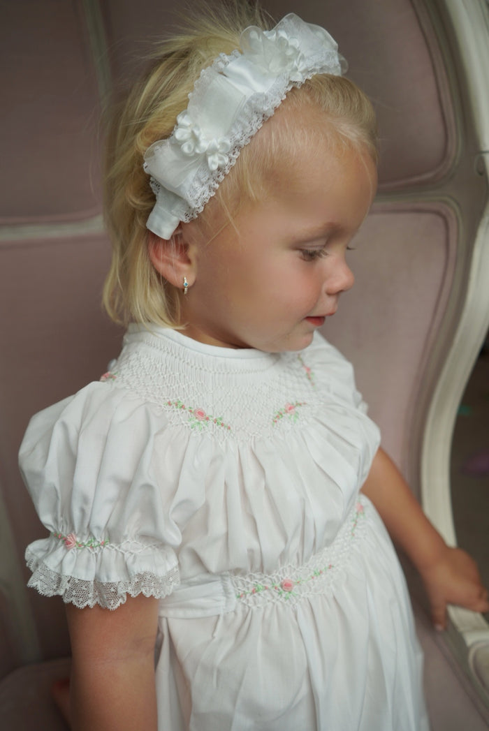 Candice White Handsmocked Dress