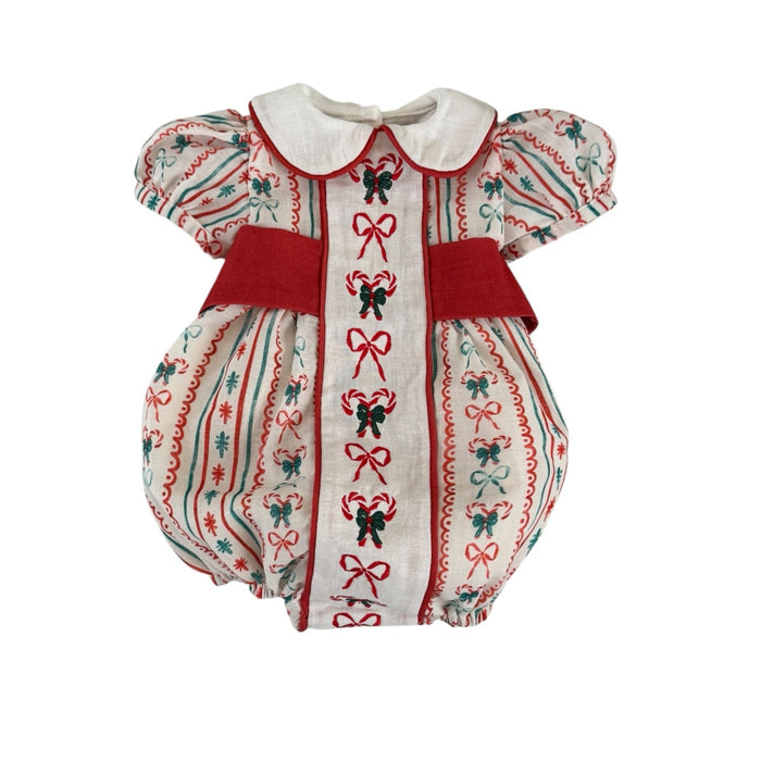 Candy Cane Embroidered Girl Romper