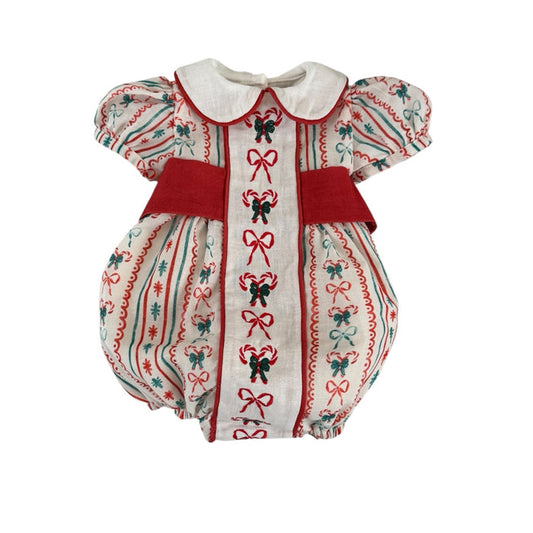 Candy Cane Embroidered Girl Romper