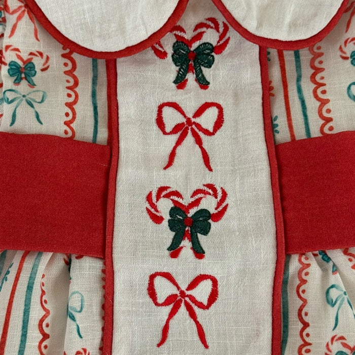 Candy Cane Embroidered Girl Romper