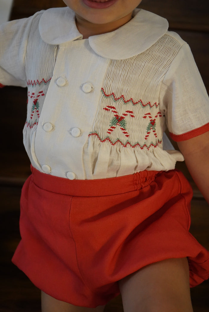 Candy Cane Handsmocked Boy Set