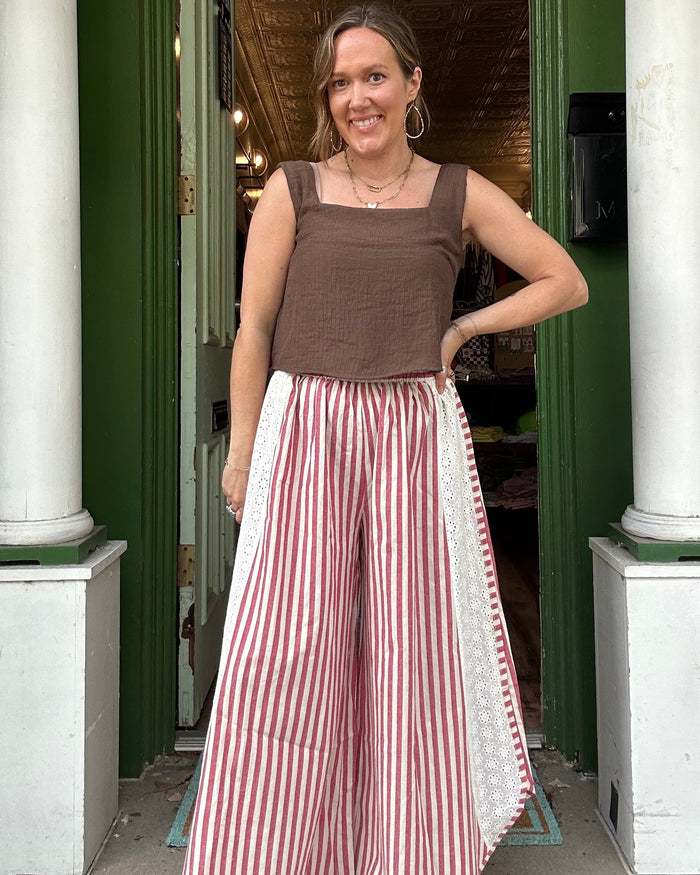 Candy stripe eyelet pants