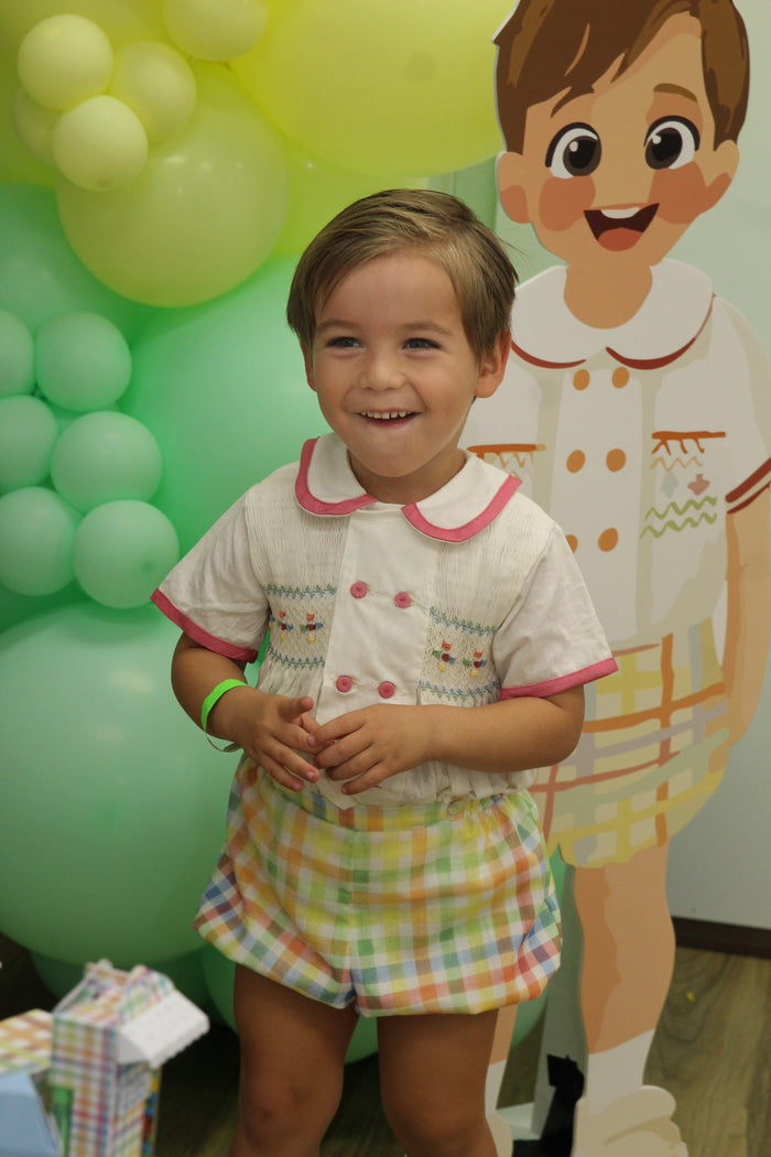 Carl Number Colorful Handsmocked Boy 2-PC set
