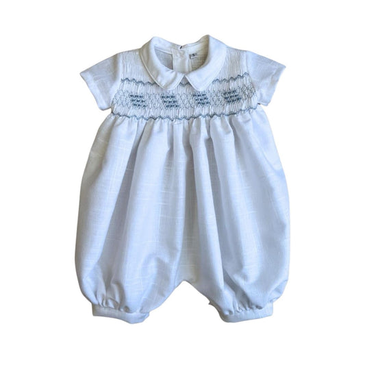 Cassidy White Handsmocked Boy Romper