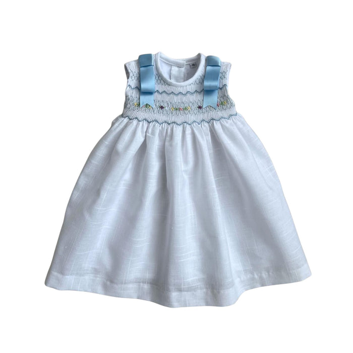Cassidy White Sleeveless Handsmocked Girl Dress