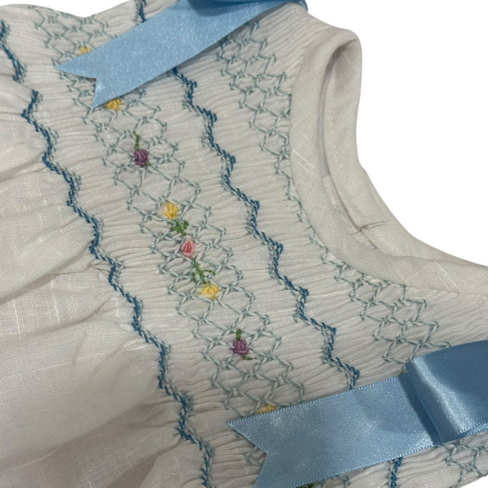 Cassidy White Sleeveless Handsmocked Girl Dress