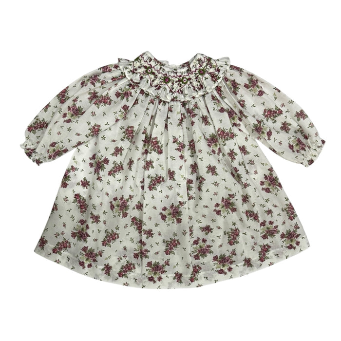 Celia Burgundy Floral Sleeves Handsmocked Dress