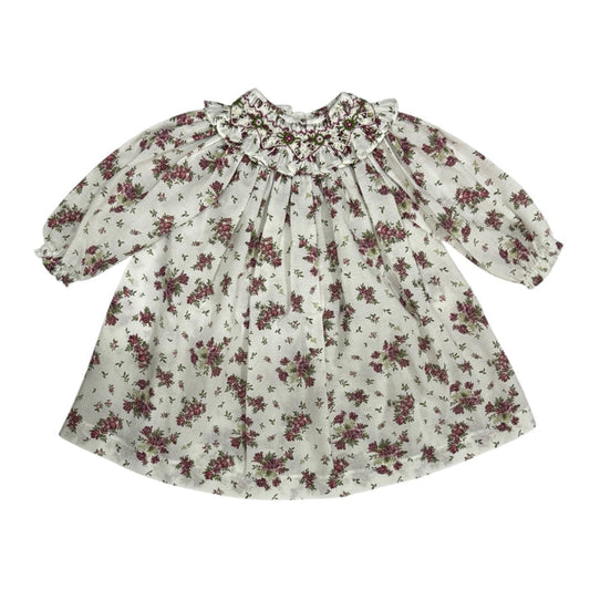 Celia Burgundy Floral Sleeves Handsmocked Dress