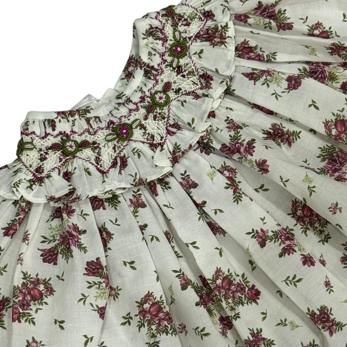 Celia Burgundy Floral Sleeves Handsmocked Dress
