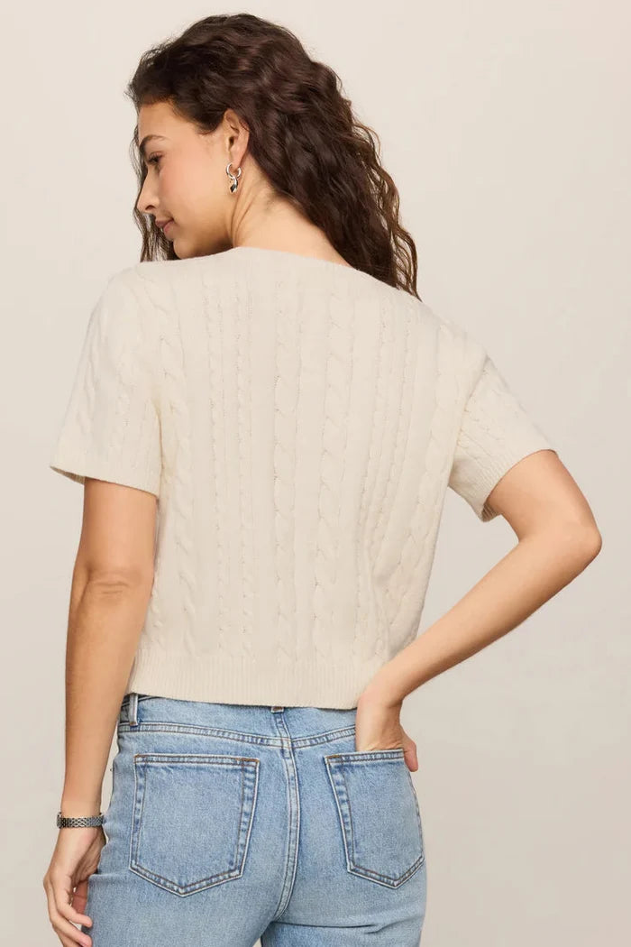 Off-white short sleeve cable knit cardigan
