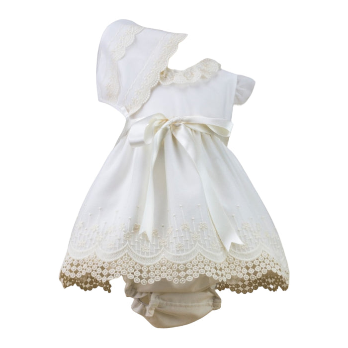 Charlotte Ivory 3-Pc Set Romper with Bonnet