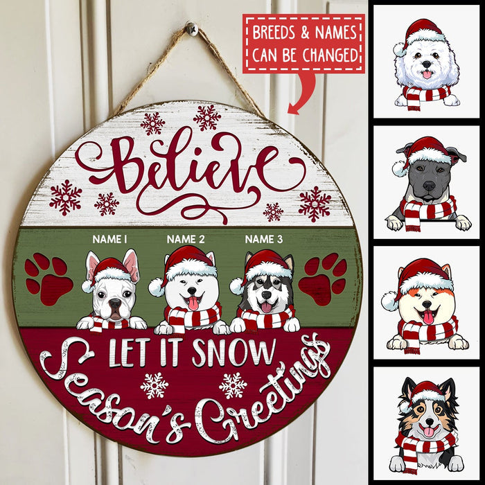 Christmas Door Decorations, Gifts For Dog Lovers, Believe Let It Snow Season's Greetings Welcome Door Signs , Dog Mom Gifts