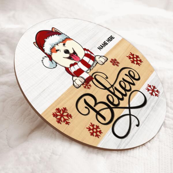 Christmas Door Decorations, Gifts For Dog Lovers, Believe White & Yellow Background Welcome Door Signs , Dog Mom Gifts