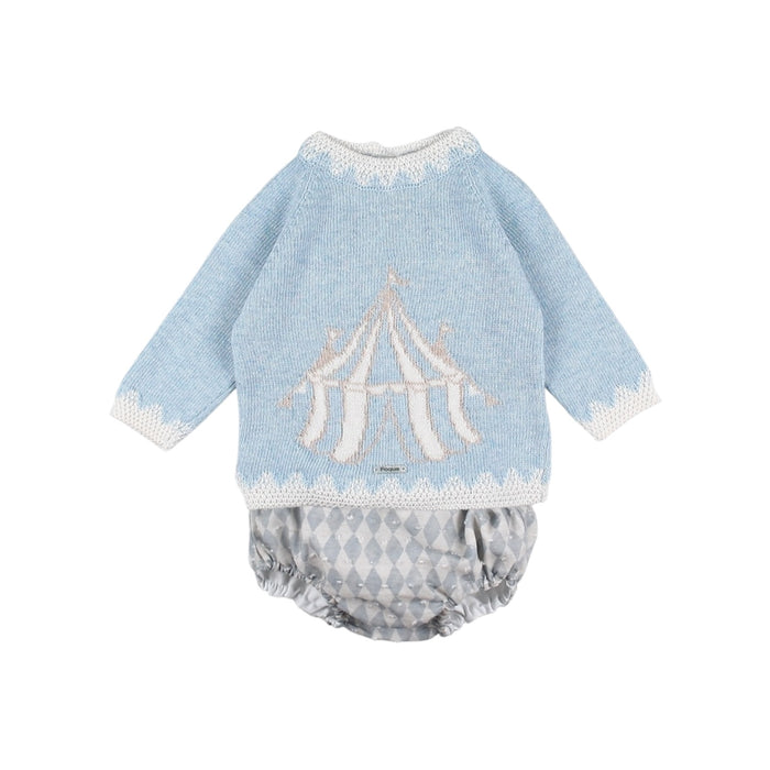 Circus Light Blue Half-Knitted 2-Piece Baby Boy Set