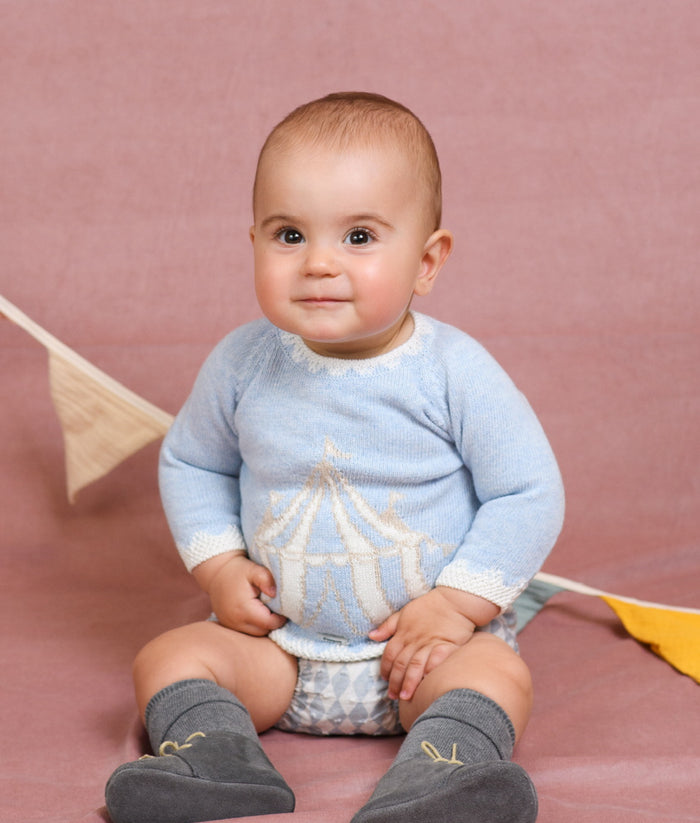 Circus Light Blue Half-Knitted 2-Piece Baby Boy Set