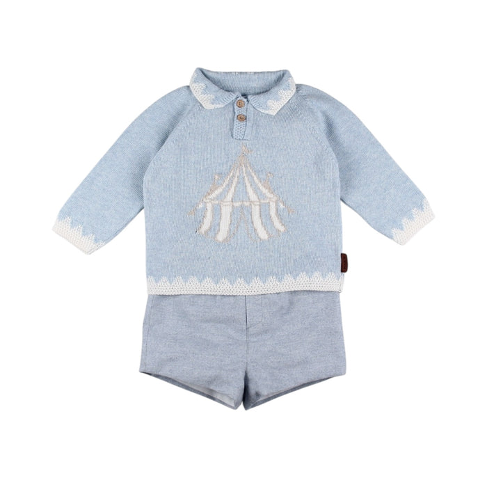 Circus Light Blue Half-Knitted 2-Piece Boy Shorts Set
