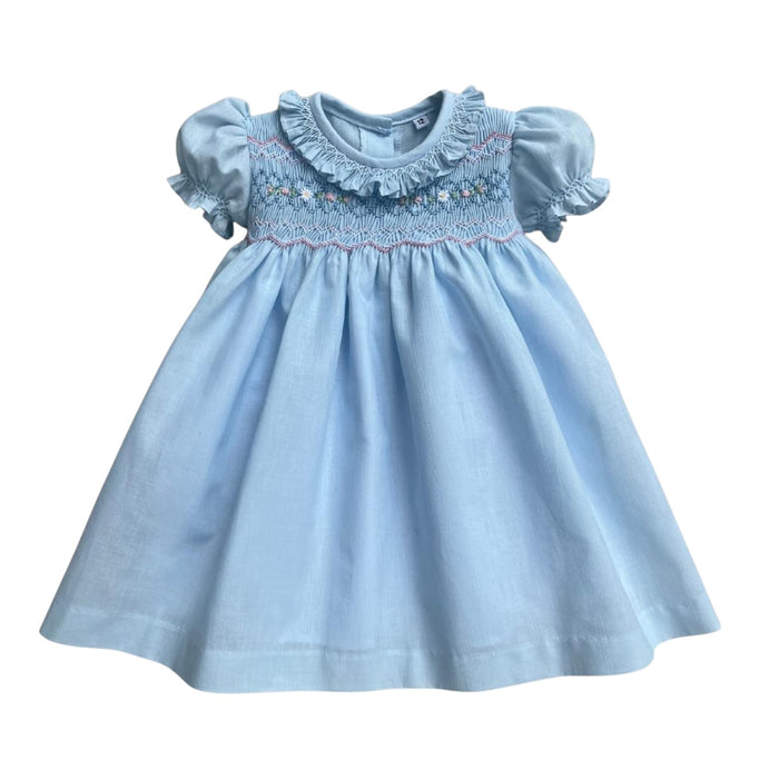 Claudette Light Blue Handsmocked Girl Dress