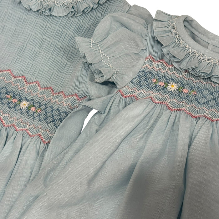 Claudette Light Blue Handsmocked Girl Dress