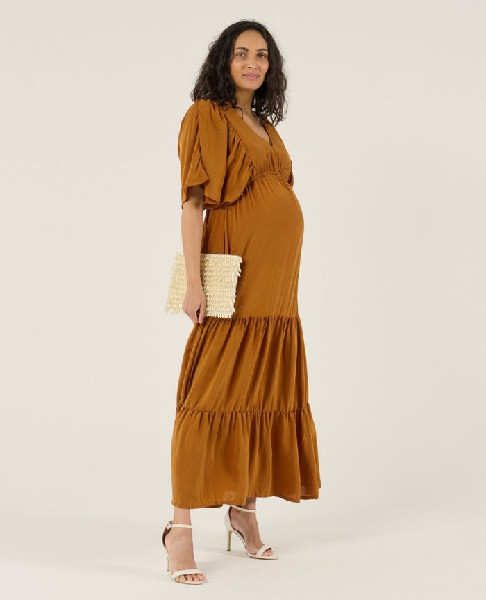 Claudette nursing bohemian maxi dress - Camel
