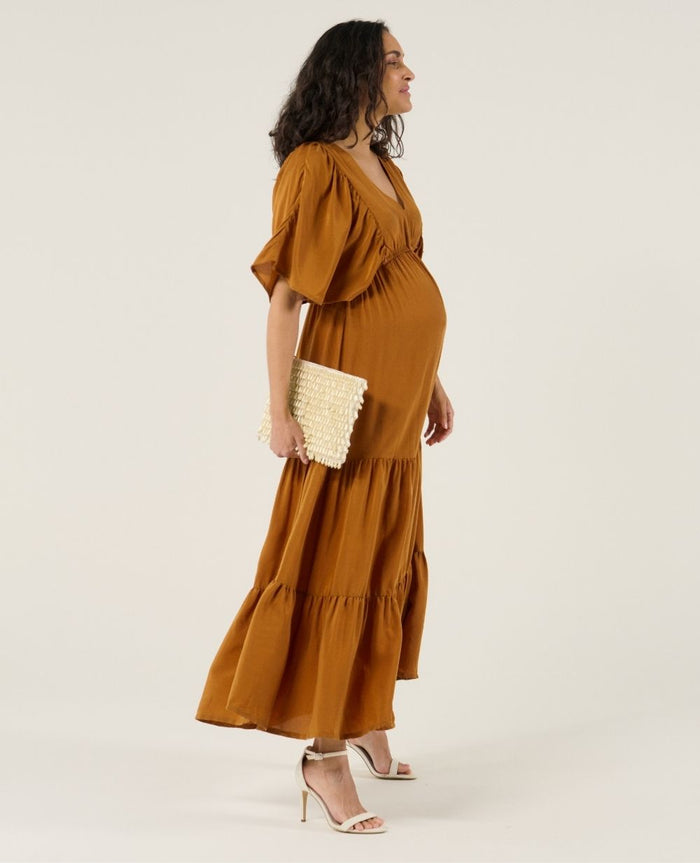 Claudette nursing bohemian maxi dress - Camel