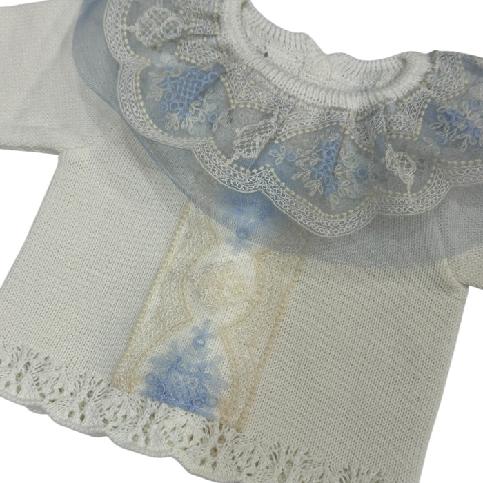 Clotilde Ivory with Light Blue 3-Piece Knitted Set