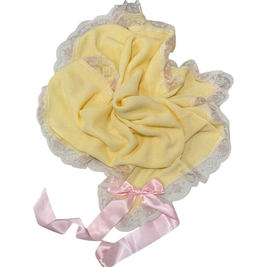 Clotilde Mustard Yellow and Baby Pink Luxe Knitted Blanket