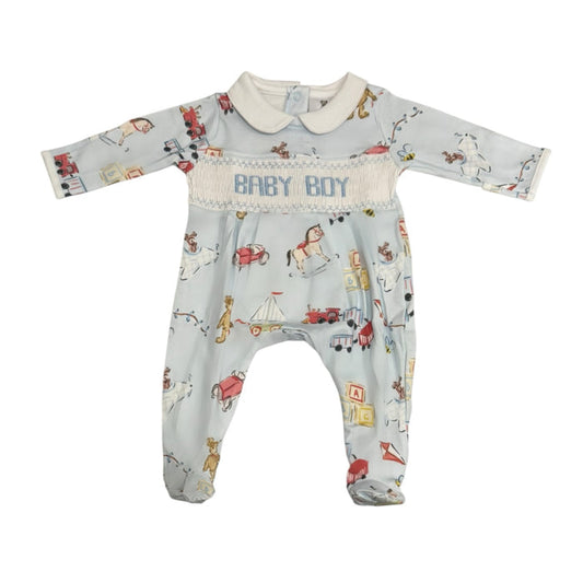 Congratulations its a BOY Handsmocked Babygrow Footie
