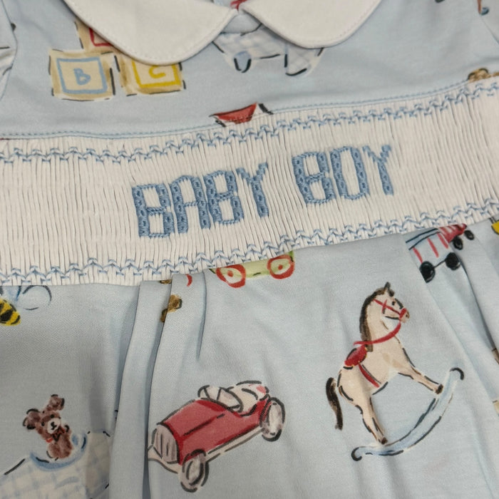 Congratulations its a BOY Handsmocked Babygrow Footie
