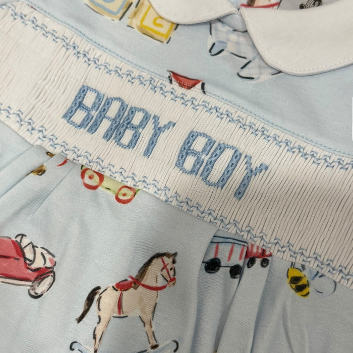 Congratulations its a BOY Handsmocked Babygrow Footie